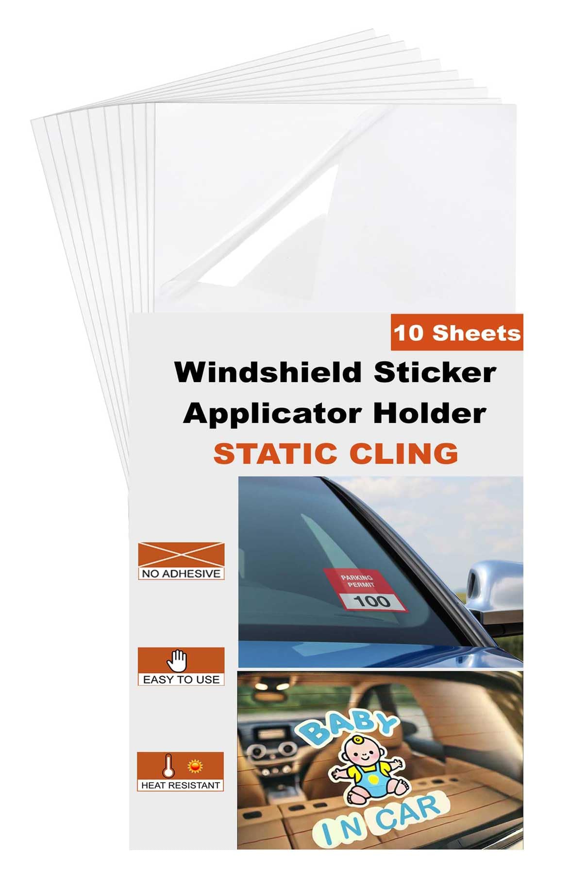 JINCH Windshield Sticker Applicator Holder Static Cling, 10 Pack 4 x 6 Inches Heat-Resistant Clear PET Electrostatic Film for Ve